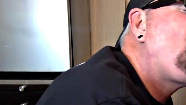 Sucking gloryhole DILF sucks cock in homemade BJ video