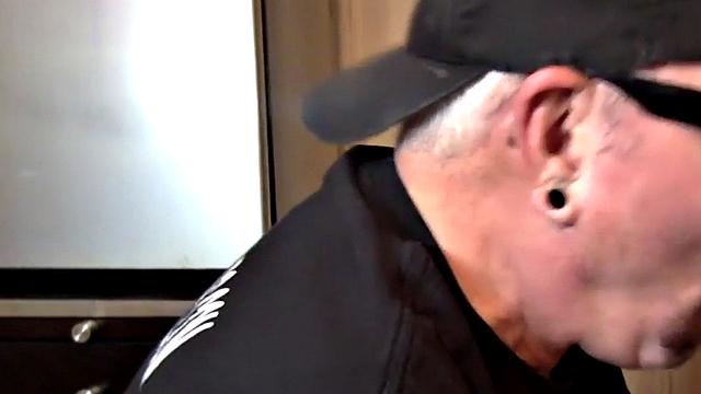 Sucking gloryhole DILF sucks cock in homemade BJ video