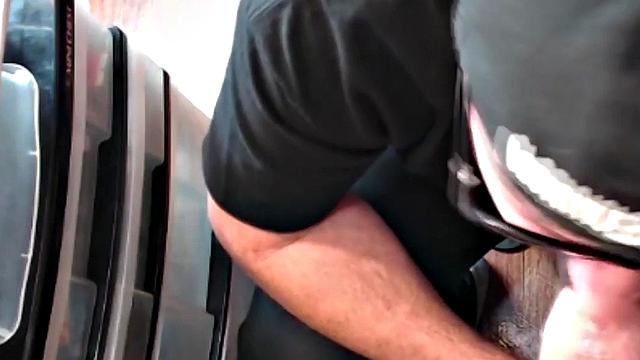 Sucking gloryhole DILF sucks cock in homemade BJ video