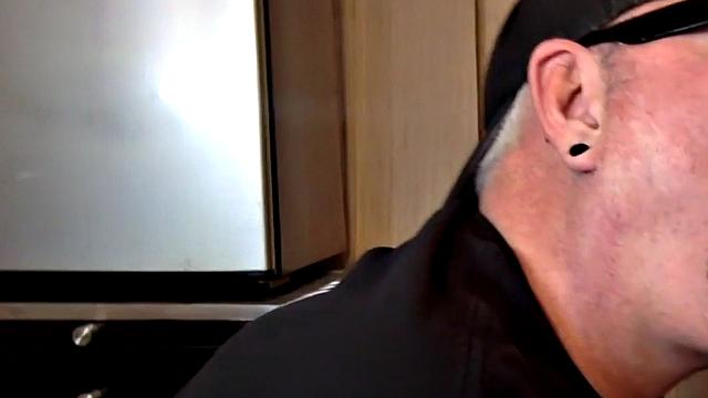 Sucking gloryhole DILF sucks cock in homemade BJ video