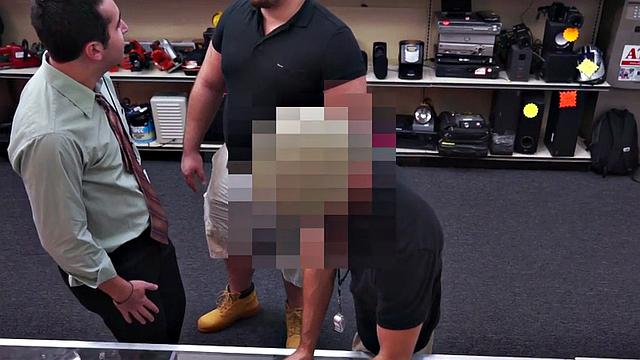 Real pawnshop amateur 3some fucked by owners in store