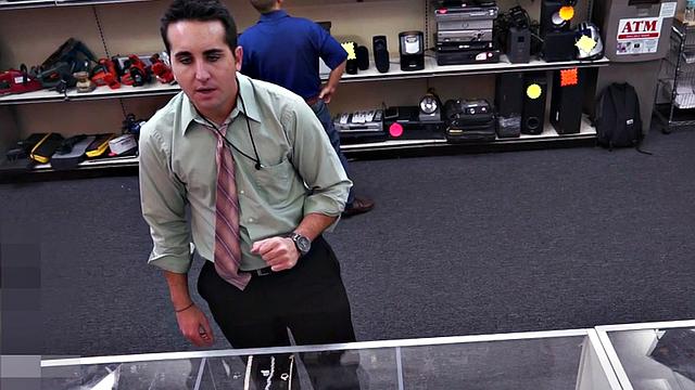 Real pawnshop amateur 3some fucked by owners in store