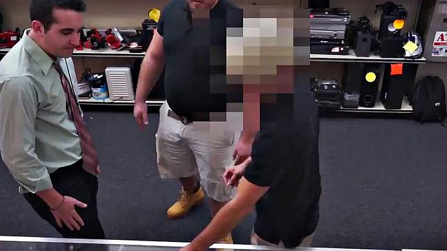 Real pawnshop amateur 3some fucked by owners in store