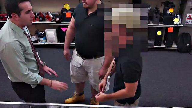 Real pawnshop amateur 3some fucked by owners in store