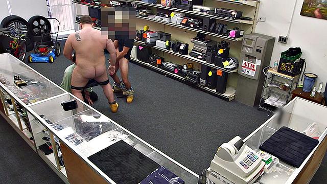 Real pawnshop amateur 3some fucked by owners in store