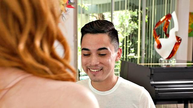 Hairy redhead MILF bounces passionately on BF's cock