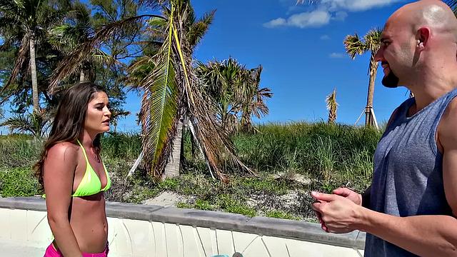 Wild public pussy pounding with a small-titted chick in doggystyle & cowgirl positions