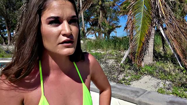 Wild public pussy pounding with a small-titted chick in doggystyle & cowgirl positions