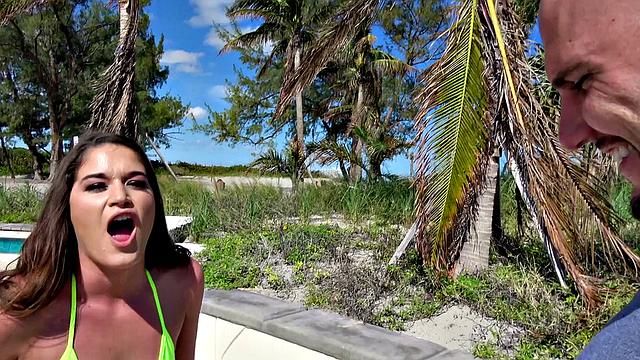 Wild public pussy pounding with a small-titted chick in doggystyle & cowgirl positions