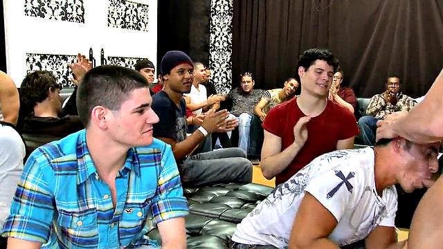 Public deepthroating with studs