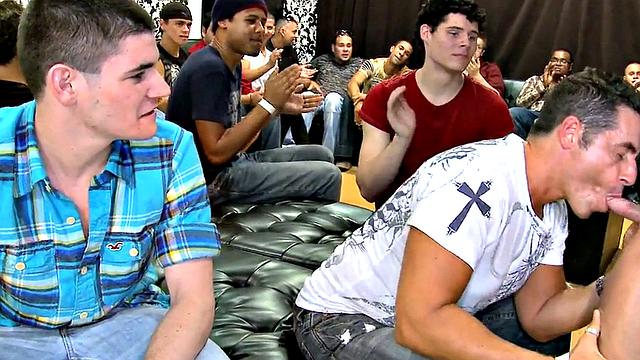 Public deepthroating with studs