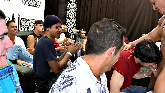 Public deepthroating with studs