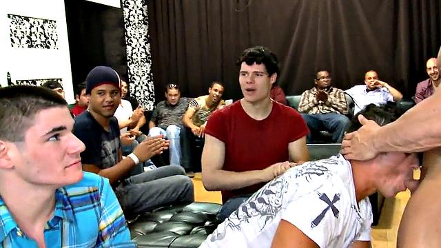 Public deepthroating with studs