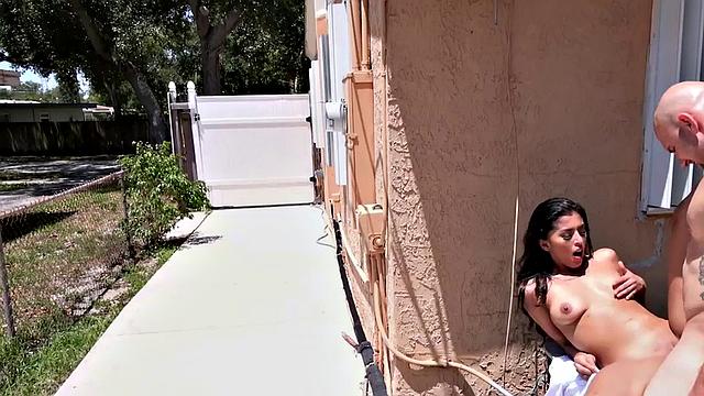 Hot Latina deepthroats and rides hard in car, then gets fucked outdoors