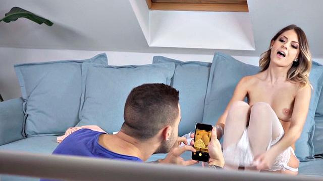 Sinful petite babe in stockings bounces on BF's cock