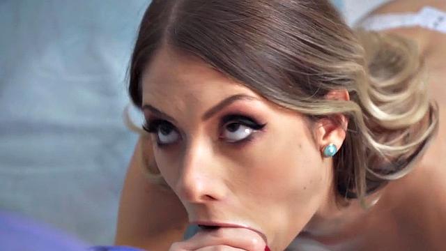 Sinful petite babe in stockings bounces on BF's cock