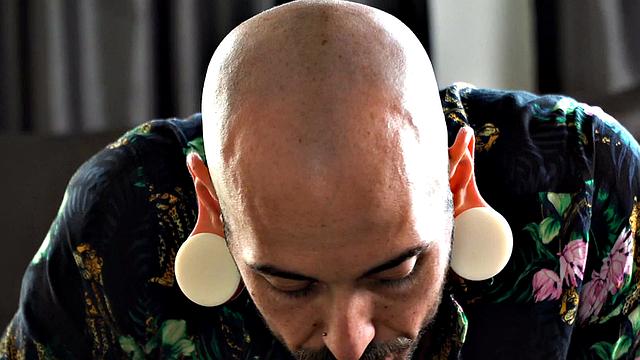 MTF tattooed boy licked by busty TS after giving BJ