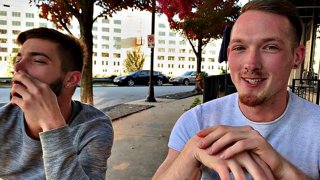 Hairy twink bareback banged on car by tattooed BF