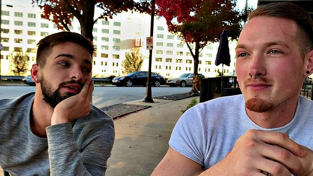 Hairy twink bareback banged on car by tattooed BF