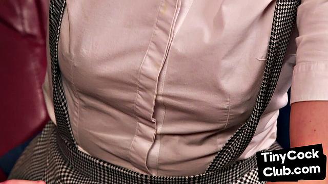 SPH domina gives amateur CFNM HJ to small cock loser