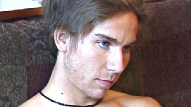 Stripped naked and turned into a porn video, Brock goes to work stroking his cock. After edging himself several times, the young man shoots a massive cum gusher.