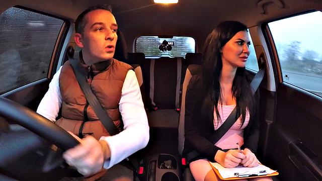 Horny cowgirl in a car exam gets double creampied in a wild group sex