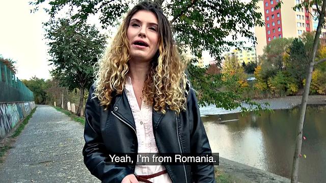 Curly-haired babe gets wild with her public fuck and blowjob