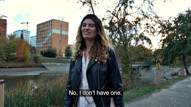 Curly-haired babe gets wild with her public fuck and blowjob