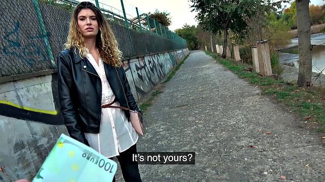 Curly-haired babe gets wild with her public fuck and blowjob