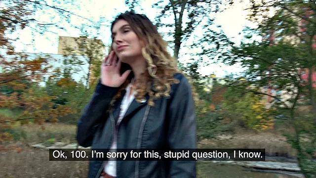 Curly-haired babe gets wild with her public fuck and blowjob