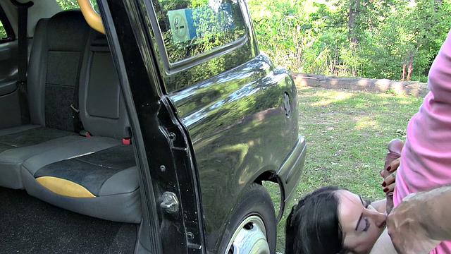 Tattooed chick gives free cab ride and gets her tight ass drilled in multiple positions