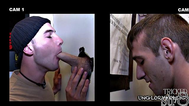 Amateur straight fooled into gay gloryhole BJ before cumshot