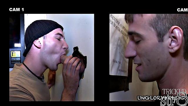 Amateur straight fooled into gay gloryhole BJ before cumshot