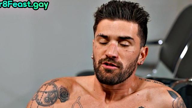 Gay gangbang with a gorgeous jock