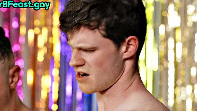 Gay gangbang with a gorgeous jock