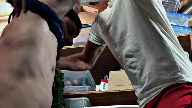 Stockroom gaydaddy bottomed by twink with nice abs