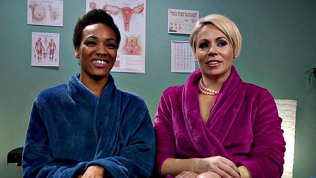 Lezdom doctor toying patient during kinky check up