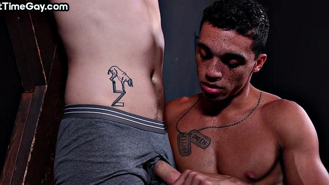 Amateur tied up stud 1st time gay sucked by Black dom