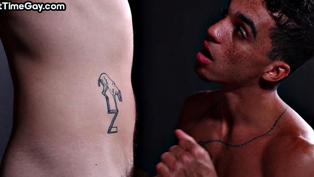 Amateur tied up stud 1st time gay sucked by Black dom