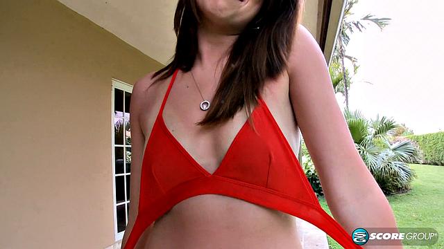 Cum outside and play with brunette Alexa James.