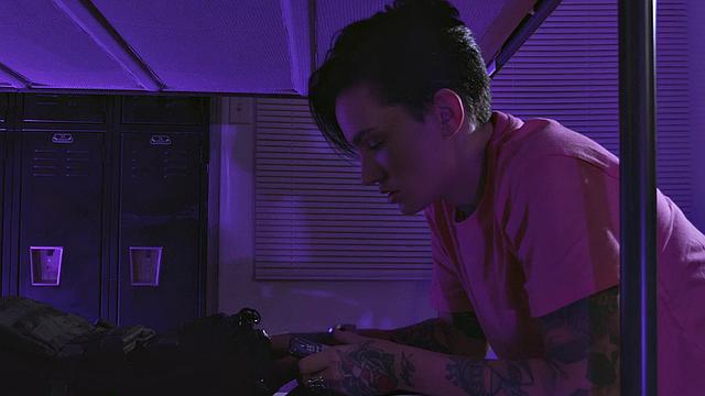 CFNM tattooed babe fucks priest in dormitory with strapon