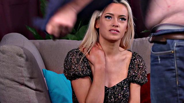 SPH femdom British babe wanks small dick of chubby dude