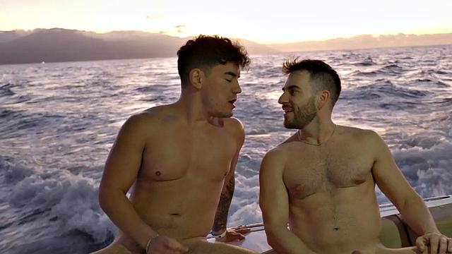 Cumloving jock fucks in stunning foursome on the boat