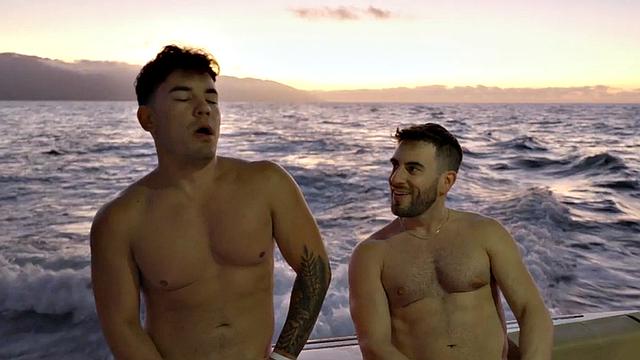 Cumloving jock fucks in stunning foursome on the boat