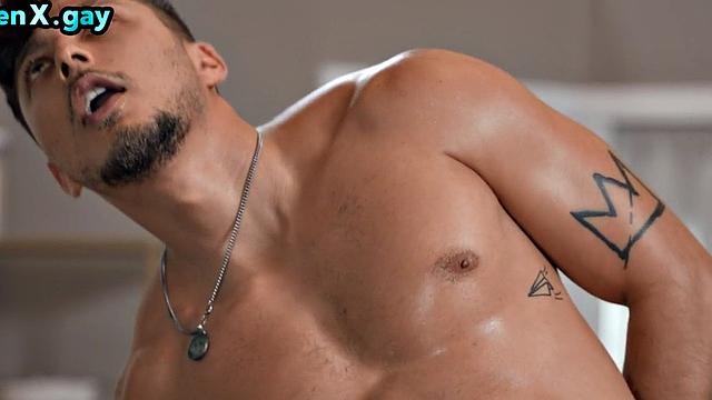 Manly jock barebacks handsome BF in oiled analhole in kitchen