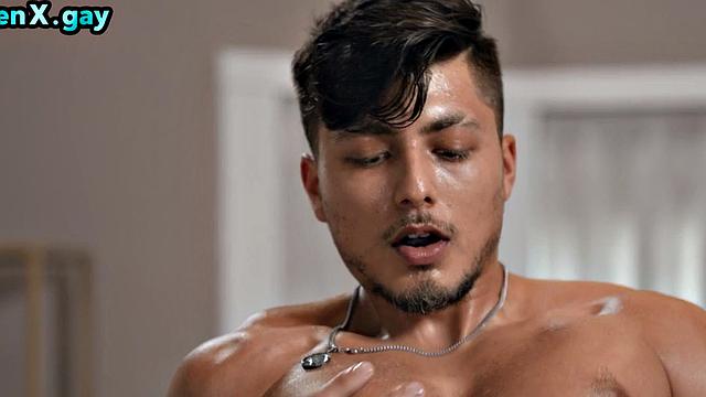 Manly jock barebacks handsome BF in oiled analhole in kitchen