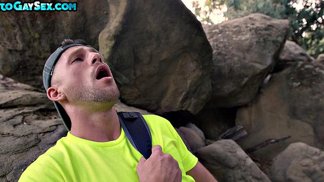 Outdoor BJ bottom barebacked by jock till cum in bed