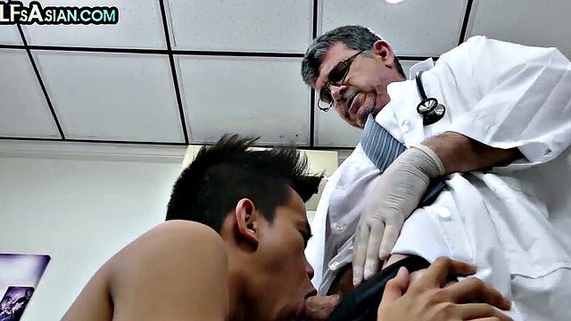 Skinny Asian gets fucked by DILF doctor in infirmary