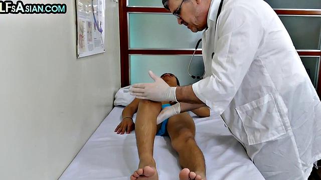 Skinny Asian gets fucked by DILF doctor in infirmary