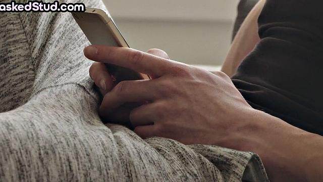 Masked stud with athletic body cums after solo handjob